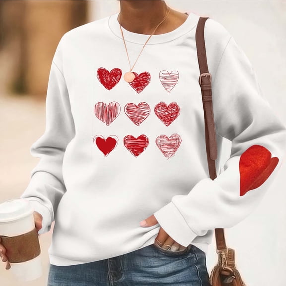 Yteetum Women's Valentine's Day Sweatshirts Oversized Crewneck Valentines Heart Graphic Print Hoodless Sweatshirt Womens Casual Plus Size Round Neck Loose Comfy Sweatshirt Fall Spring Clothes