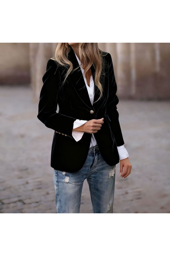 Women's Velvet Blazer Suit Jackets Oversized Lapel Single Breasted Open Front Cardigan Blazer Coat Womens Casual Solid Turndown Collar Button Slim Fits Long Sleeve Business Work Office Blazer