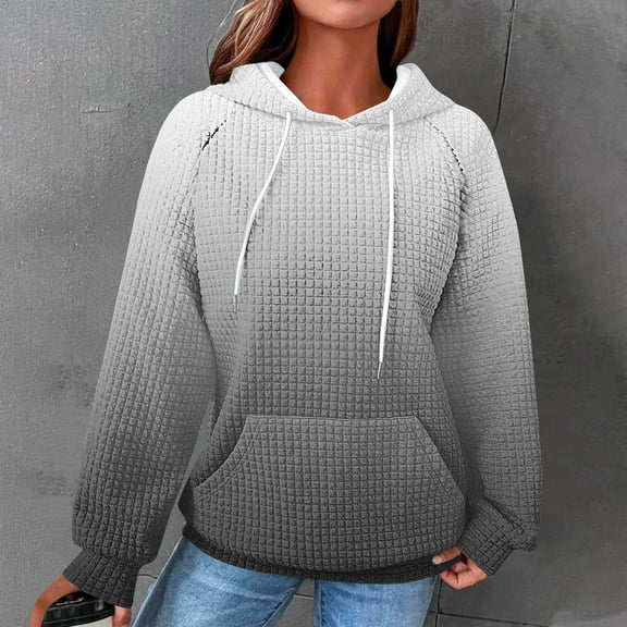 Yteetum Women's Waffle Knit Hoodies Sweatshirt Oversize Printed Drawstring Pullover Raglan Hooded Sweatshirts Coats Womens Casual Plus Size Loose Long Sleeve Fall Pockets Hooded Sweatshirts Outwear