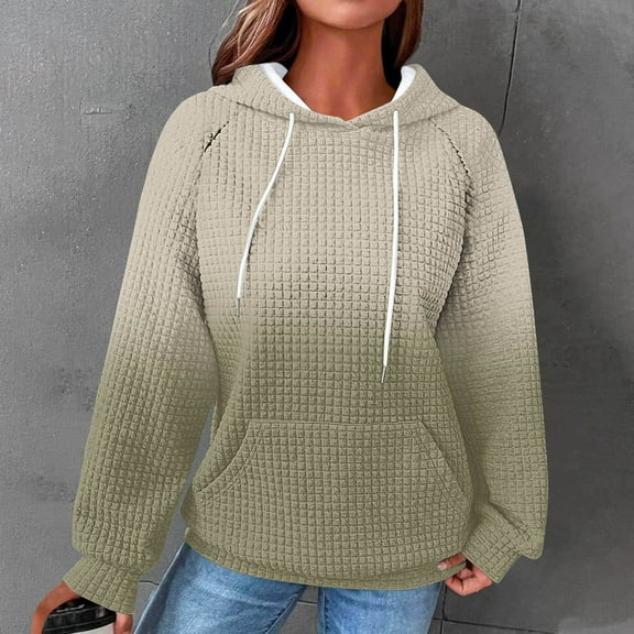 Yteetum Women's Waffle Knit Hoodies Sweatshirt Oversize Printed Drawstring Pullover Raglan Hooded Sweatshirts Coats Womens Casual Plus Size Loose Long Sleeve Fall Pockets Hooded Sweatshirts Outwear