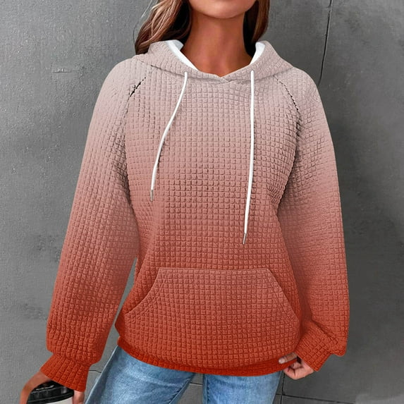 Yteetum Women's Waffle Knit Hoodies Sweatshirt Oversize Printed Drawstring Pullover Raglan Hooded Sweatshirts Coats Womens Casual Plus Size Loose Long Sleeve Fall Pockets Hooded Sweatshirts Outwear