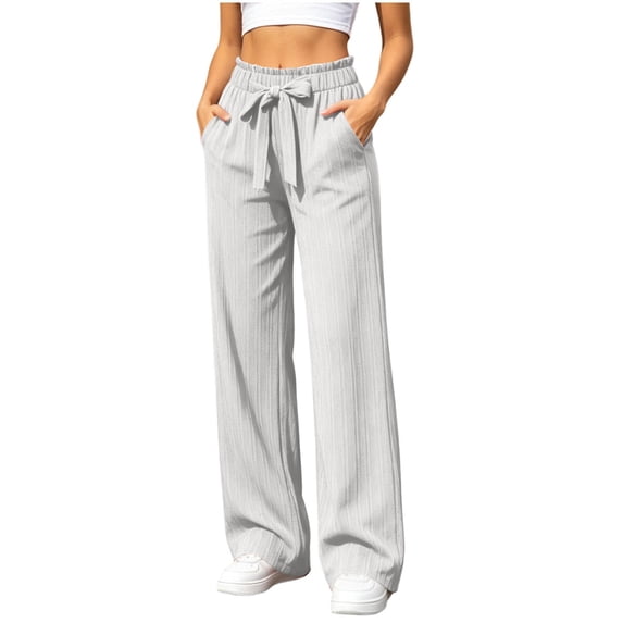 Yteetum Women's Wide Leg Pants Drawstring Elastic High Waisted Palazzo Pant Women Summer Fall Casual Solid Loose Comfy Travel Vacation Lounge Pant