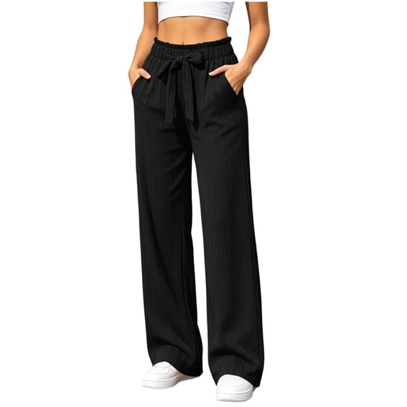 Yteetum Women's Wide Leg Pants Drawstring Elastic High Waisted Palazzo Pant Women Summer Fall Casual Solid Loose Comfy Travel Vacation Lounge Pant