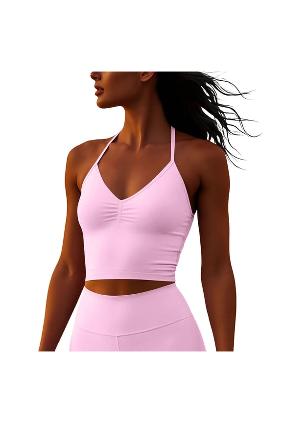 Women's Workout Tank Tops Oversized Halter V Neck Open Back Athletic Tanks Moisture Wicking Quickly Dry Gym Yoga Tank Womens Casual Solid Summer Regular Fits Sport Cmaislove Shirts