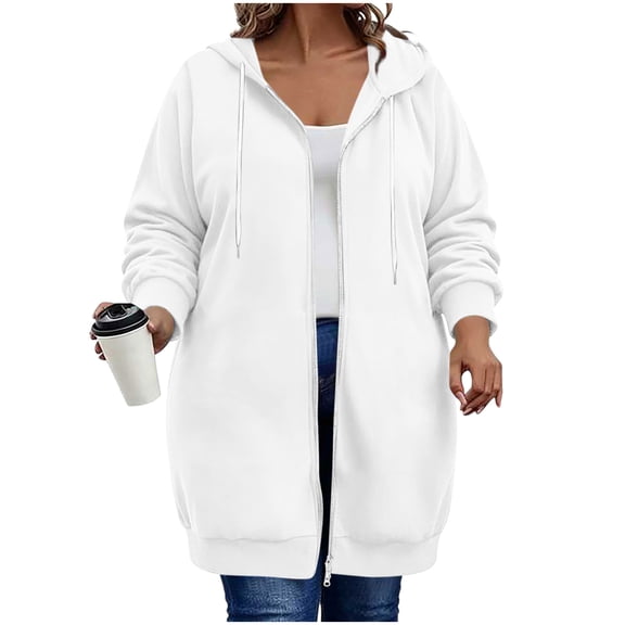 Yteetum Women's Zip Up Long Hoodies Plus Size Long Sleeve Drawstring Hooded Jackets Women Fall Winter Casual Solid Loose Comfy Hoodie Outwear