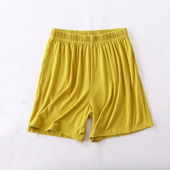 Yteetum Womens Casual Shorts Summer Solid Color Elastic Waist Knit Pits Stripe Shorts Ladies Thin Sleeping Pants Loose Plus Size Home Pants Sports Wearable Shorts L