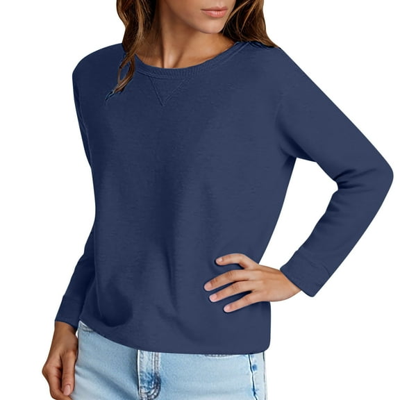 Yteetum Womens Cotton Sweatshirts Crewneck Oversize Soft Long Sleeve Loose Fit Sweatshirt Tops Ladies Casual Solid Round Neck Relaxed Fit Daily Lightweight Pullover Hoodless Sweatshirt Fall