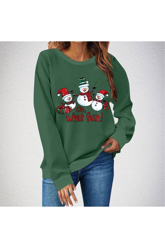 Womens Oversize Sweatshirts Christmas Graphic Print Crewneck Long Sleeve Shirts Pullover Sweatshirts Tops Ladies Casual Round Neck Loose Xmas Holiday Party Hoodless Sweatshirt Fall
