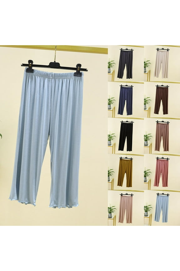 Womens Pajama Pants with Pockets Soft Lightweight Elastic Drawstring Modal High Waisted Pajama Bottoms Lounge Seven Quarter Pants Solid Color Casual Comfy Thin Sleeping Pants