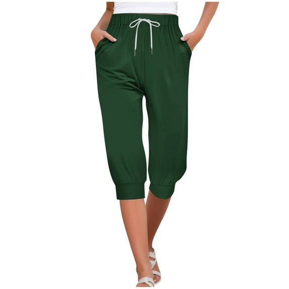 Yteetum Womens Pants Fashion Solid Color Casual Loose Straight Sweatpants Cropped Pants