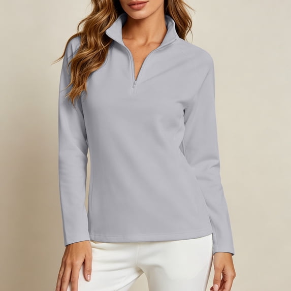 Yteetum Workout Top for Women Long Sleeve 1/4 Zip Yoga Running Sports Shirts Womens Fall Casual Stand Up Collar Quickly Dry Loose Comfy Athletic Shirt