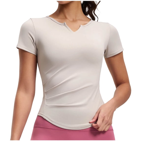 Yteetum Workout Tops for Women Summer Short Sleeve V Neck Athletic Gym Yoga Stretch Shirts Womens Solid Slim Fits Lightweight Quickly Dry Comfy Fitness Jogging T Shirts