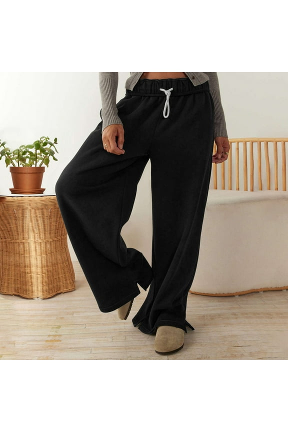 Yoga Pants for Women Plus Size Drawstring Mid Waisted Straight Wide Leg Yoga Pant Womens Casual Solid Oversized Loose Comfy Gym Workout Sport Yoga Trousers with Pockets