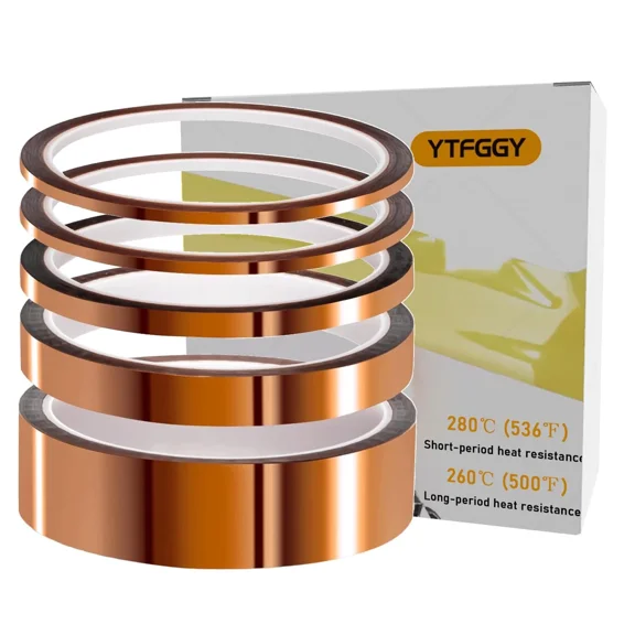 Ytfggy High Temp Tape, 5 Pack Polyimide Tape Multi-Sized 1/8", 1/6",1/4", 1/2",