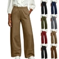 thumbnail image 1 of CHGBMOK High Waisted Straight Linen Pants for Women Elastic Waist Trousers Casual Comfy Pants with Side Pockets, 1 of 7