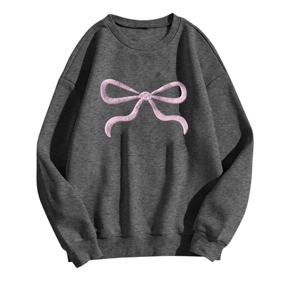Ytndtr Oversize Sweatshirt for Women Crew Neck Long Sleeve Casual Tops Bow Graphic Hoodies Pullover Sweater