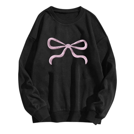 Ytndtr Oversize Sweatshirt for Women Crew Neck Long Sleeve Casual Tops Bow Graphic Hoodies Pullover Sweater