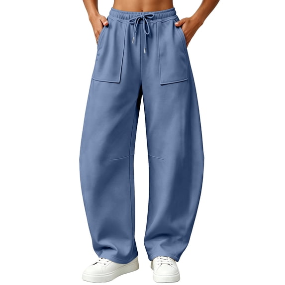 CHGBMOK Plus Size Women's Casual Barrel Sweatpants Drawstring High Waist Pants Wide Leg Sweatpant with Pockets