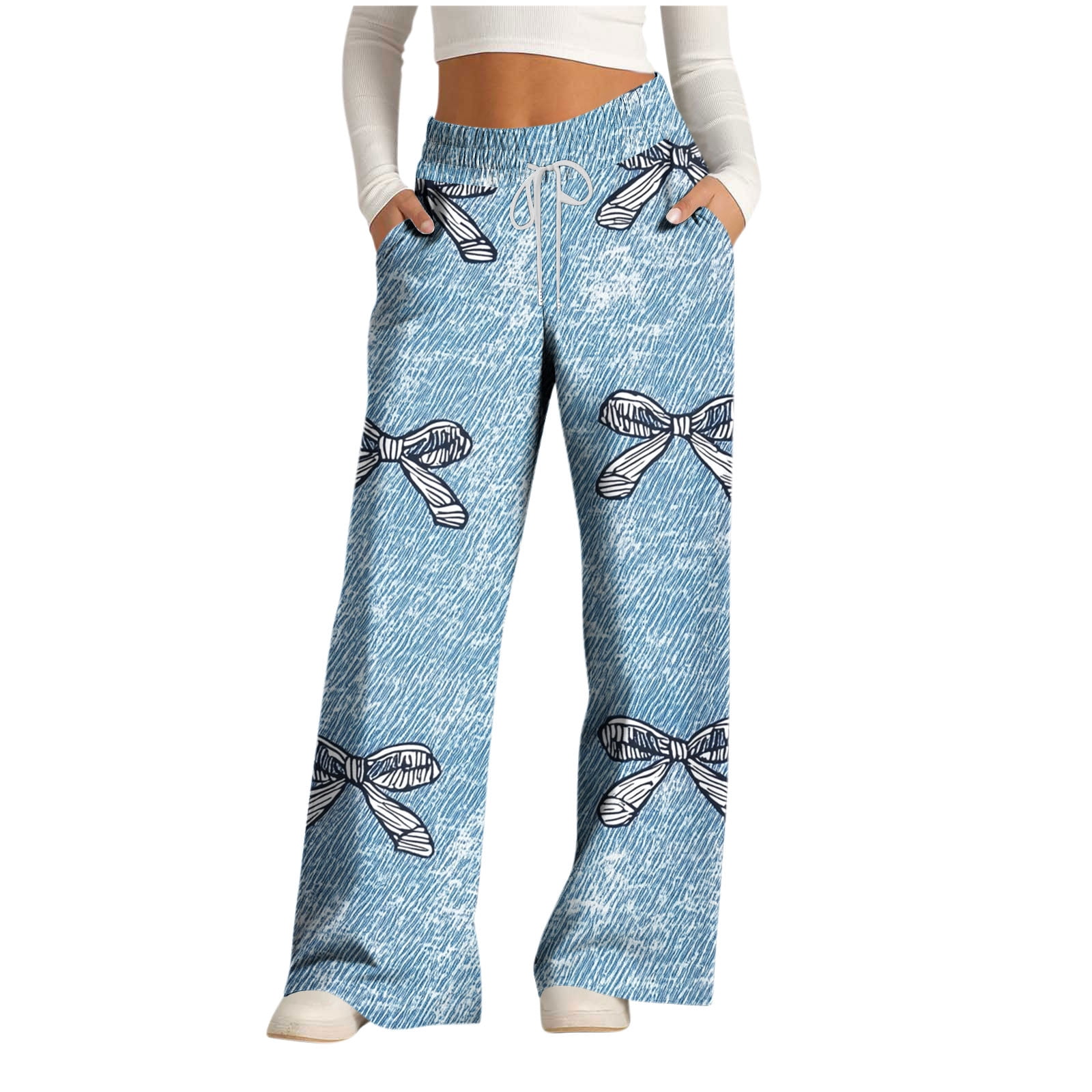 Ytndtr Printed Wide Leg Jeans for Women High Waist Straight Leg Baggy ...