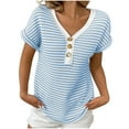 thumbnail image 1 of Ytndtr Short Sleeve Women Tops Striped Sweaters Crochet Knit Button Down Shirts V Neck Spring Summer Blouses, 1 of 8