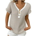 thumbnail image 1 of Ytndtr Short Sleeve Women Tops Striped Sweaters Crochet Knit Button Down Shirts V Neck Spring Summer Blouses, 1 of 9