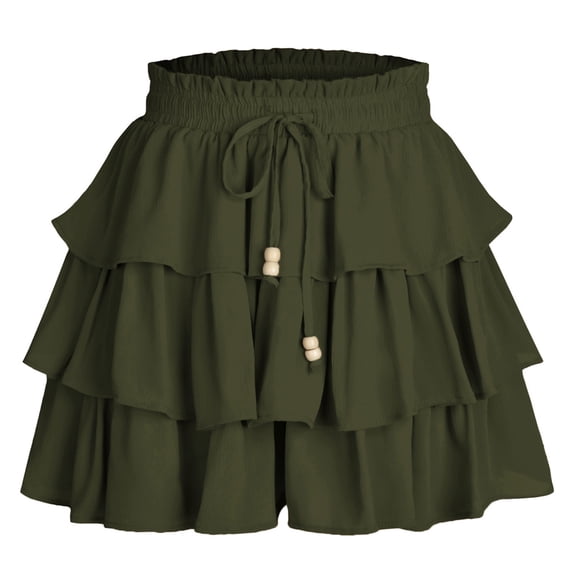 Ytndtr Shorts for Women Ruffled Tiered Pleated Mini Skirts Boho High Waist Flowy Comfy Skorts