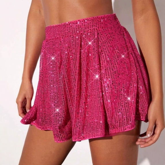 Ytndtr Women Sequin Split Pants Skirt Sparkly Stretchy High Waist Ruffle Glitter Mini Skorts