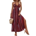 thumbnail image 1 of Ytndtr Women's Boho Striped Print Halter Neck Backless Tie Waist Split Maxi Dress Summer Beach Vacation Sundress, 1 of 6