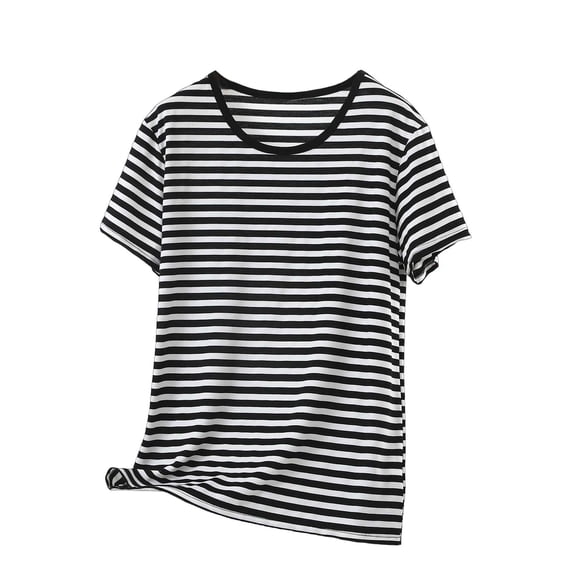 Ytndtr Women's Plus Size Short Sleeve Striped T Shirt Summer Crew Neck Basic Shirt Block Tops