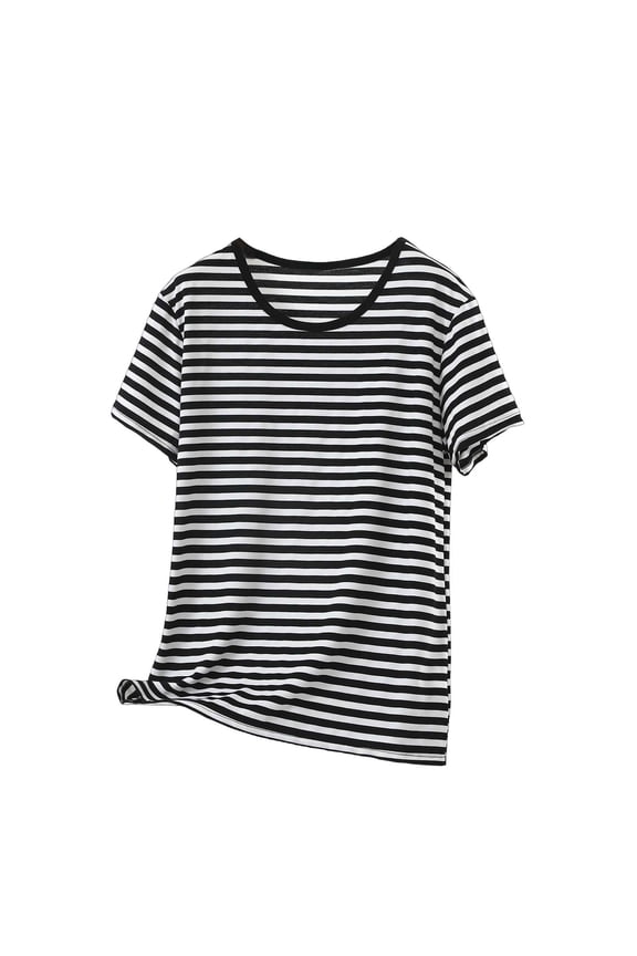 Women's Plus Size Short Sleeve Striped T Shirt Summer Crew Neck Basic Shirt Block Tops