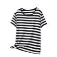 thumbnail image 1 of Ytndtr Women's Plus Size Short Sleeve Striped T Shirt Summer Crew Neck Basic Shirt Block Tops, 1 of 5
