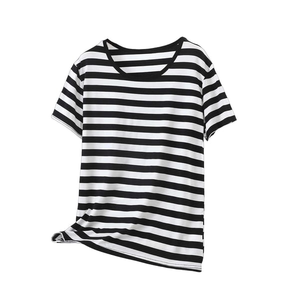 Ytndtr Women's Plus Size Short Sleeve Striped T Shirt Summer Crew Neck Basic Shirt Block Tops