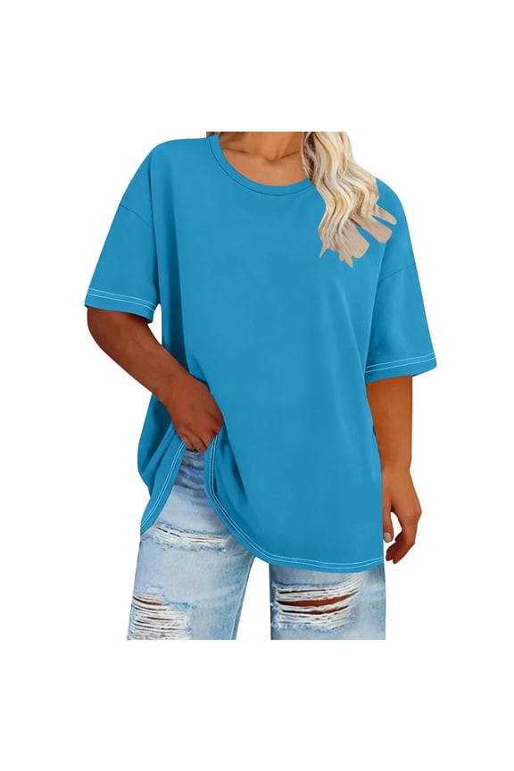 Women's Plus Size Top Round Neck Elbow-Length Sleeved Spring/Summer Basic T-Shirt