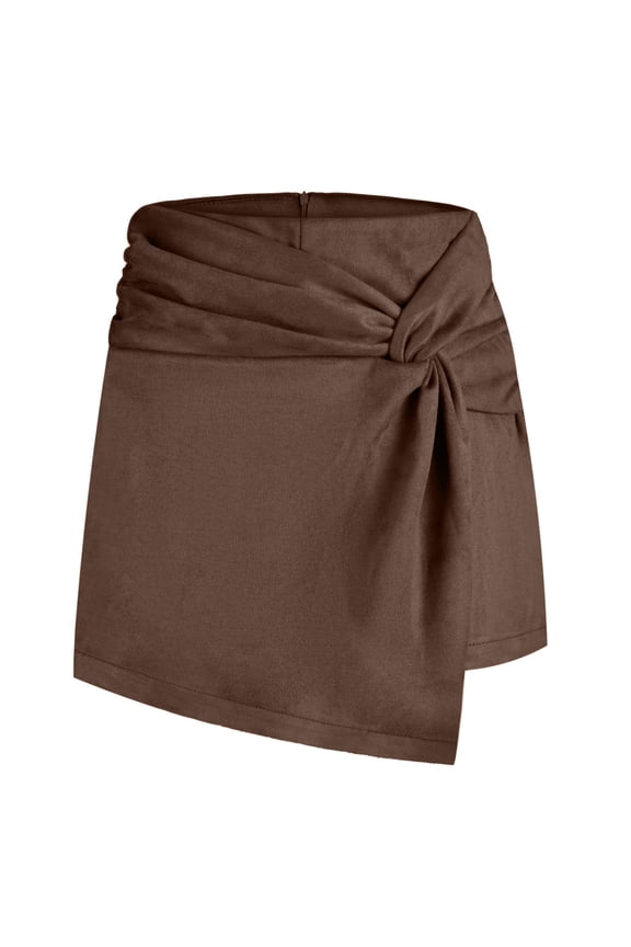 Women's Suede Pleated Mini Skirt Ruched Bodycon Vintage Wrap Y2K Short Skirts