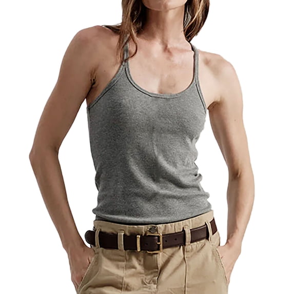 Ytndtr Women's Summer Spaghetti Strap Tank Top Form Fitting Crew Neck Ribbed Knit Basic Shirts
