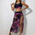 thumbnail image 1 of Ytndtr Women's Tropical Leaf Print 3-Piece Swimsuit Set Crop Top Bikini with Sheer Mesh High-Slit Cover-Up Skirt, 1 of 9