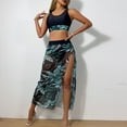 thumbnail image 1 of Ytndtr Women's Tropical Leaf Print 3-Piece Swimsuit Set Crop Top Bikini with Sheer Mesh High-Slit Cover-Up Skirt, 1 of 8
