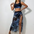 thumbnail image 1 of Ytndtr Women's Tropical Leaf Print 3-Piece Swimsuit Set Crop Top Bikini with Sheer Mesh High-Slit Cover-Up Skirt, 1 of 9