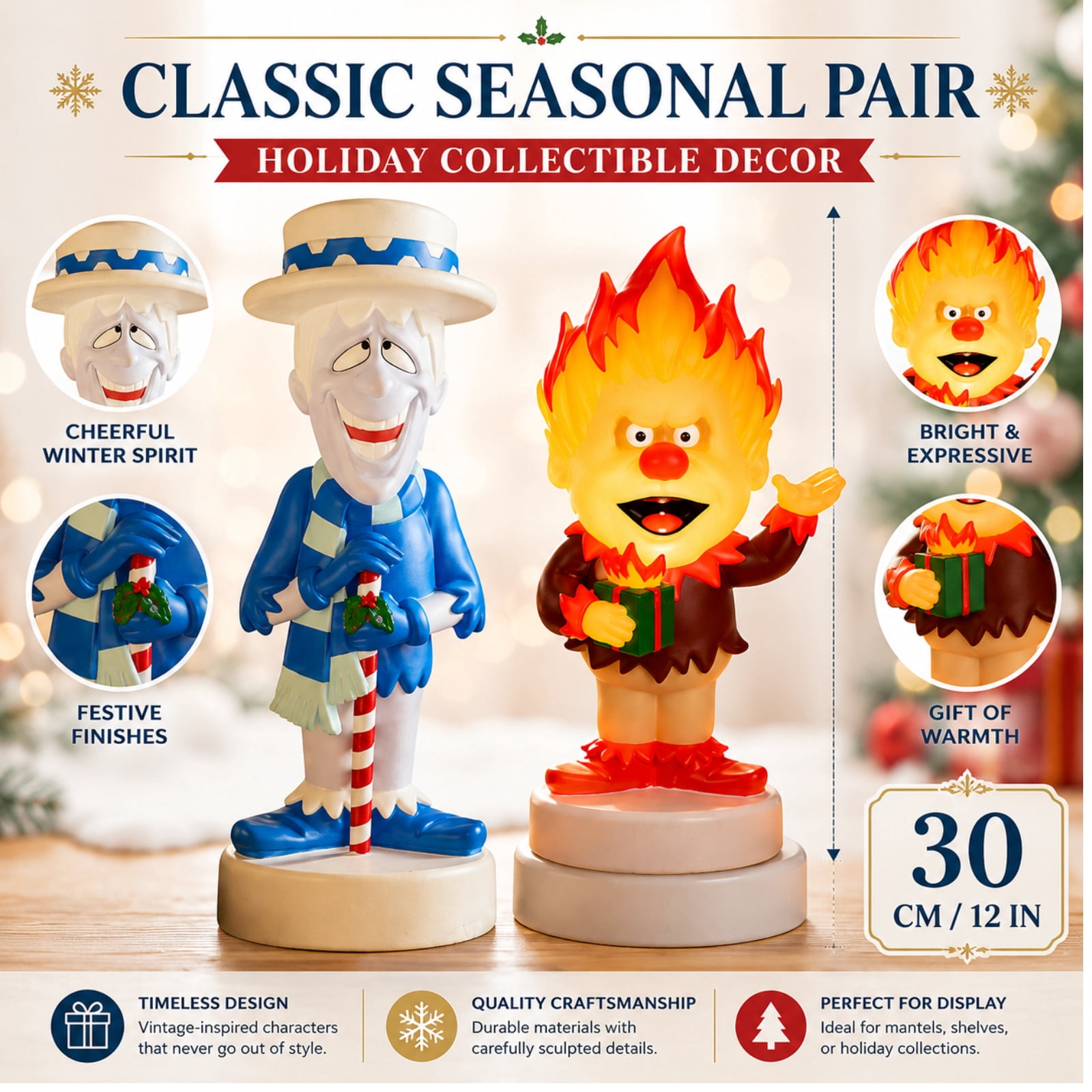 Ytobaz Heat Miser and Snow Miser Christmas Blow Mold Decor, 11.8" Lighted Outdoor Figures, The Year Without a Santa Claus Glowing Statue for Indoor Tabletop Fireplace Holiday Display