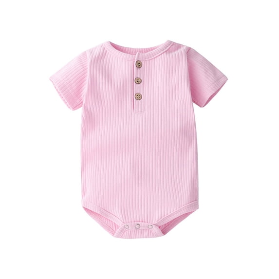 Ytobaz Newborn Baby Onesie Ribbed Short Sleeve Bodysuit Henley Button Down Onesie Solid Basic Jumpsuit Infant Toddler Comfy Summer Clothes One Piece Onesie Daily Wear Pink 0-3 Months