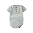 thumbnail image 1 of Ytobaz Newborn Baby Onesie Ribbed Short Sleeve Bodysuit Henley Button Down Onesie Solid Basic Jumpsuit Infant Toddler Comfy Summer Clothes One Piece Onesie Daily Wear Green 6-9 Months, 1 of 5
