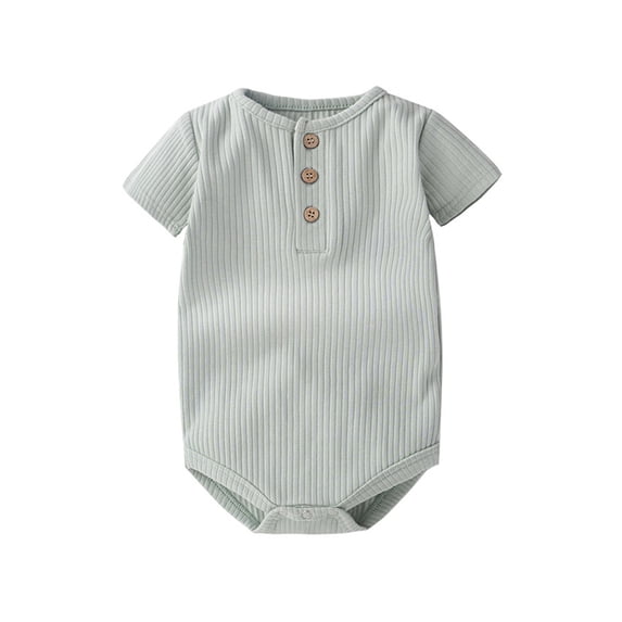 Ytobaz Newborn Baby Onesie Ribbed Short Sleeve Bodysuit Henley Button Down Onesie Solid Basic Jumpsuit Infant Toddler Comfy Summer Clothes One Piece Onesie Daily Wear Green 6-9 Months
