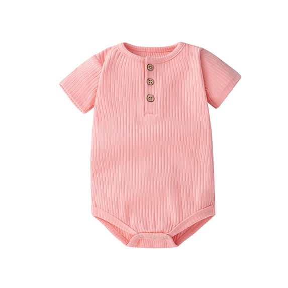 Ytobaz Newborn Baby Onesie Ribbed Short Sleeve Bodysuit Henley Button Down Onesie Solid Basic Jumpsuit Infant Toddler Comfy Summer Clothes One Piece Onesie Daily Wear Watermelon Red 12-18 Months