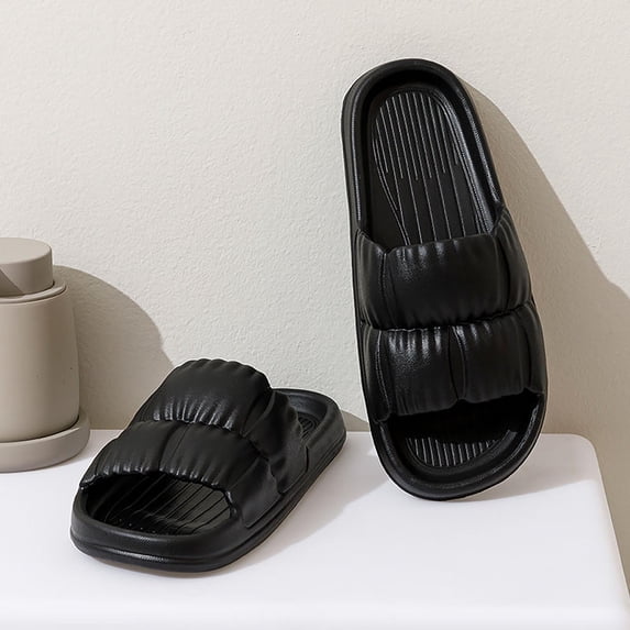 Ytobaz Slide Sandals for women Puffy Double Strap EVA Slides Open Toe Cushion Shower Shoes Indoor Outdoor Bathroom Poolside Home Travel Footwear