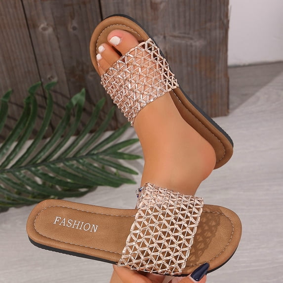 Ytobaz Slide Sandals for women Woven Mesh Flat Sandals Open Toe Slides Beach Vacation Travel Walking Daily Casual Dressy Comfortable Footwear