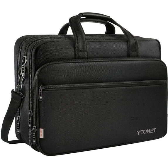 Ytonet 17 inch Laptop Shoulder Bag for Men Women, Waterproof Expandable Messenger Computer Bag Case with Soft PU Leather Handle, Black
