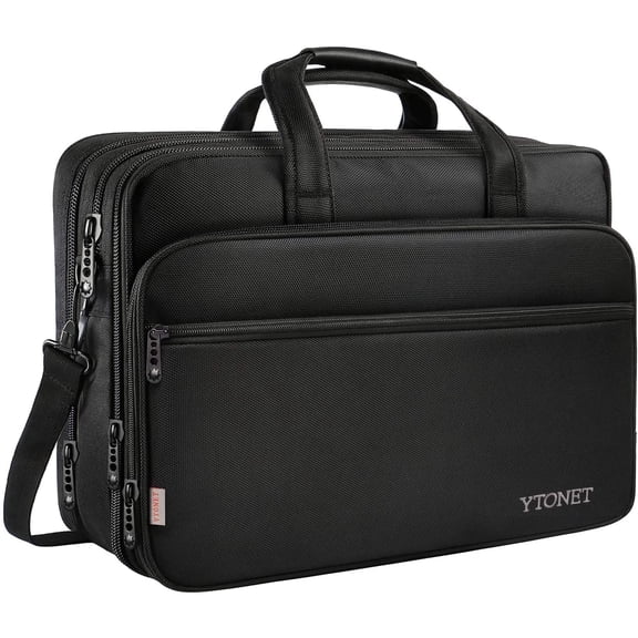 Ytonet 17 inch Laptop Shoulder Bag for Men Women, Waterproof Expandable Messenger Computer Bag Case with Soft PU Leather Handle, Black
