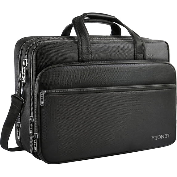 Ytonet 18 inch Laptop Shoulder Bag for Men Women, Waterproof Expandable Messenger Computer Bag Case with Soft PU Leather Handle, Black