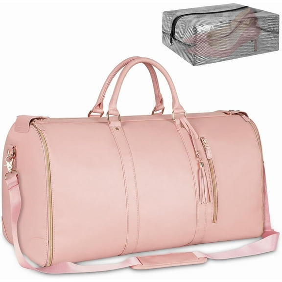 Ytonet Carry on Garment Bag, Large PU Leather Duffle Bag with Shoe Pouch  for Women, Pink