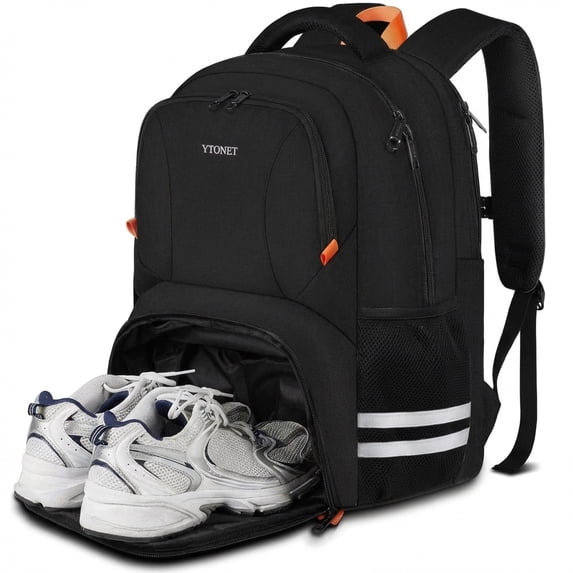Ytonet Travel Backpack for Men & Women, Water-Resistant Sports Backpack with Shoe Compartment, Fits 15.6-Inch Laptop – Ideal for Workouts, Camping, Hiking, Black